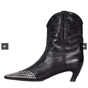 KHAITE Black Leather Studded Heeled Boots